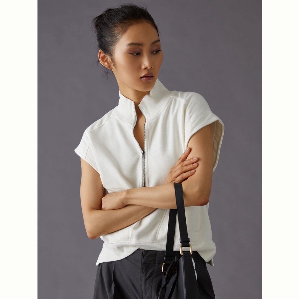 Anthropologie White Zip-Up Top